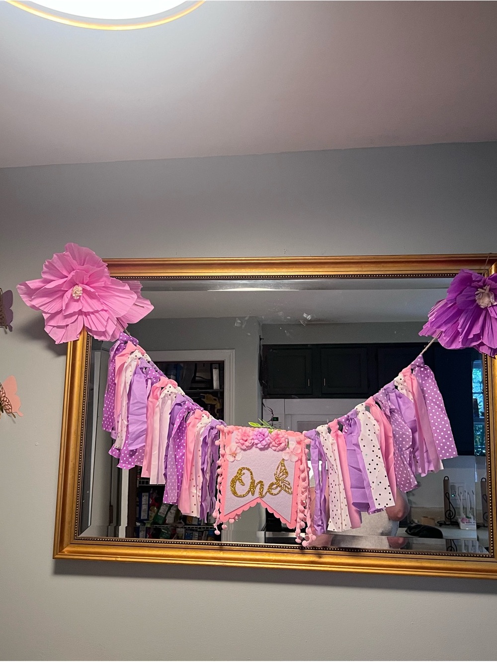 Pink and Purple 'One' Fabric Tassel Garland Banner - Party Decoration